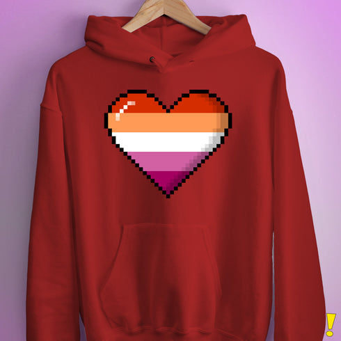 Lesbian Pride 8-Bit Pixel Heart Hoodie - Red